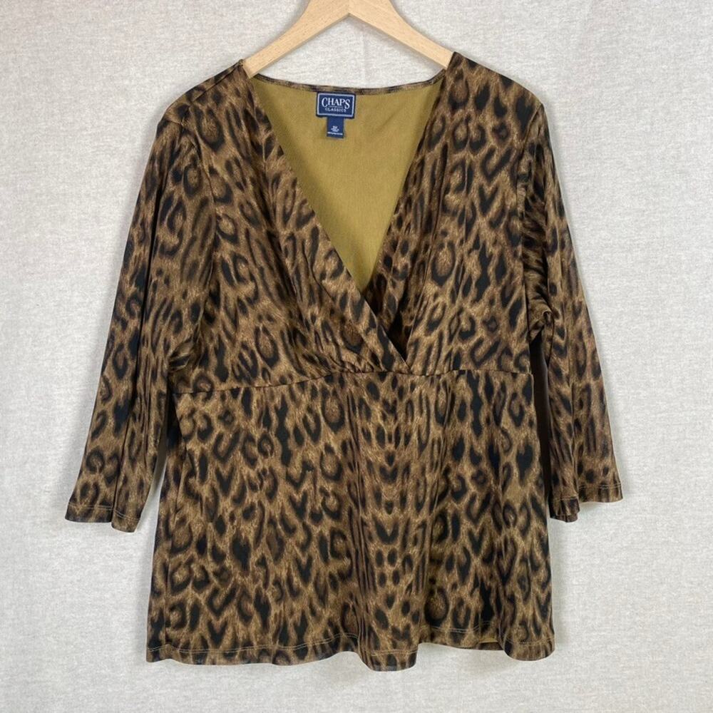 Chaps Womens Animal Print Babydoll Top Size 3X Sheer 3/4 Sleeve‎ Y2K Mob Wife